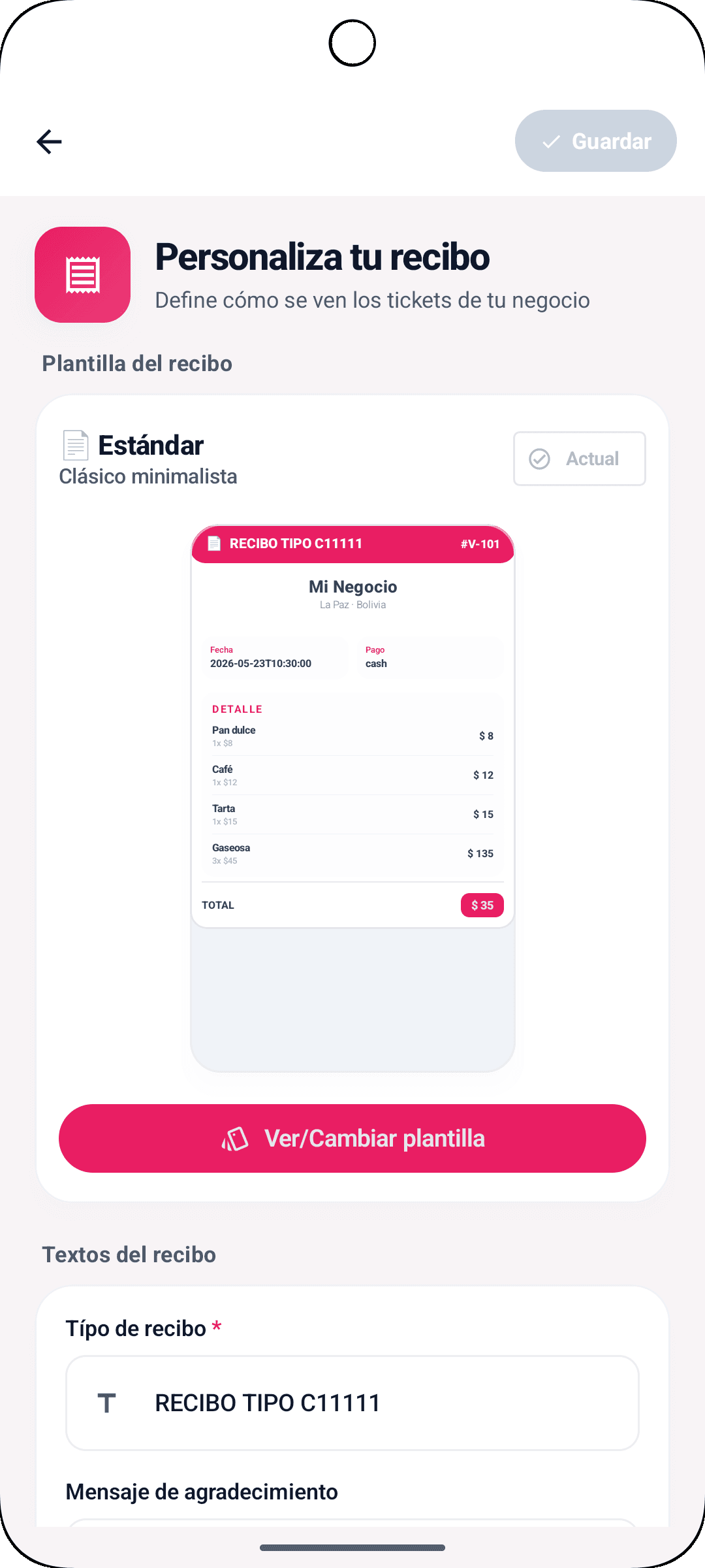 Personaliza tu recibo